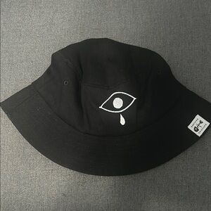 Black Bucket Hat with Eye Design